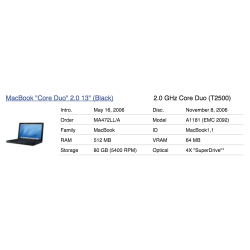 A1181 - Cargador para Apple MacBook - MA254LL/A - MacBook1,1 - 2092