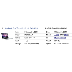 A1278 — Macbook Pro 13,3 collu lādētājs — MC700LLA — intel Core i5 2,3 GHz 2011. gada sākums