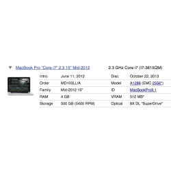 A1286 - Cargador para Macbook Pro 15" a 2,3ghz intel Core i7 -  MD103LL/A - 2556 - Mediados de 2012
