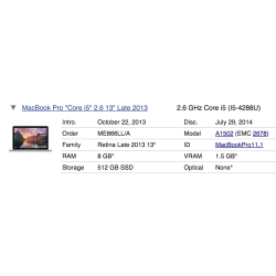 A1502 - Carregador per Macbook Pro Retina 13 polzades a 2,6GHz intel core i5 - ME866LL/A - 2678 de finals de 2013
