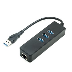 USB 3.0 към LAN / RJ45 Gigabit Ethernet кабелен адаптер - включва 3 USB 3.0 порта