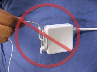 Figure 2 Unwrapping the cable by letting the adapter fall